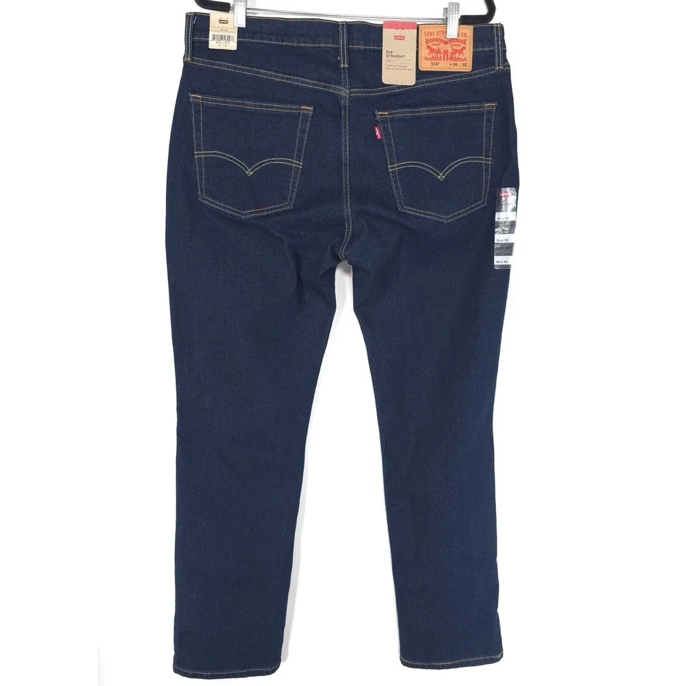 LEVIS 514 Mens New Jeans Straight 36X31 Dark Wash Stretch 00514-3181